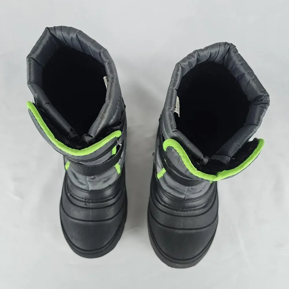 Wonder Nation Boys Winter Snow Boots Gray Neon Green Youth Size 2 Waterproof